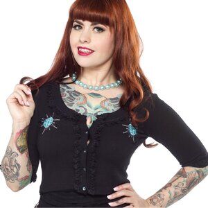Black Lace Sputnik Crop Cardigan - Retro - Size L - Worn once